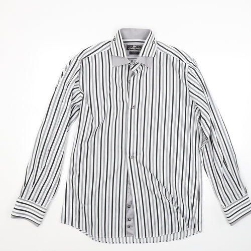Claudio Lugli Mens White Striped   Dress Shirt Size L
