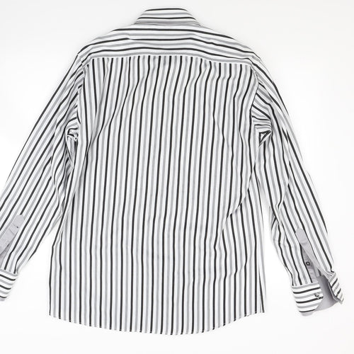 Claudio Lugli Mens White Striped   Dress Shirt Size L