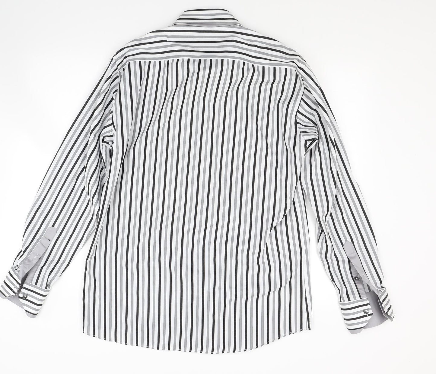 Claudio Lugli Mens White Striped   Dress Shirt Size L