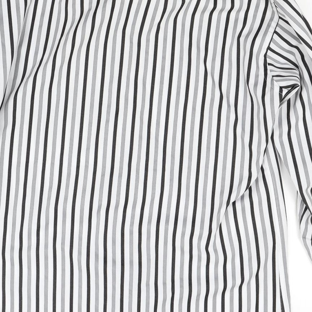 Claudio Lugli Mens White Striped   Dress Shirt Size L