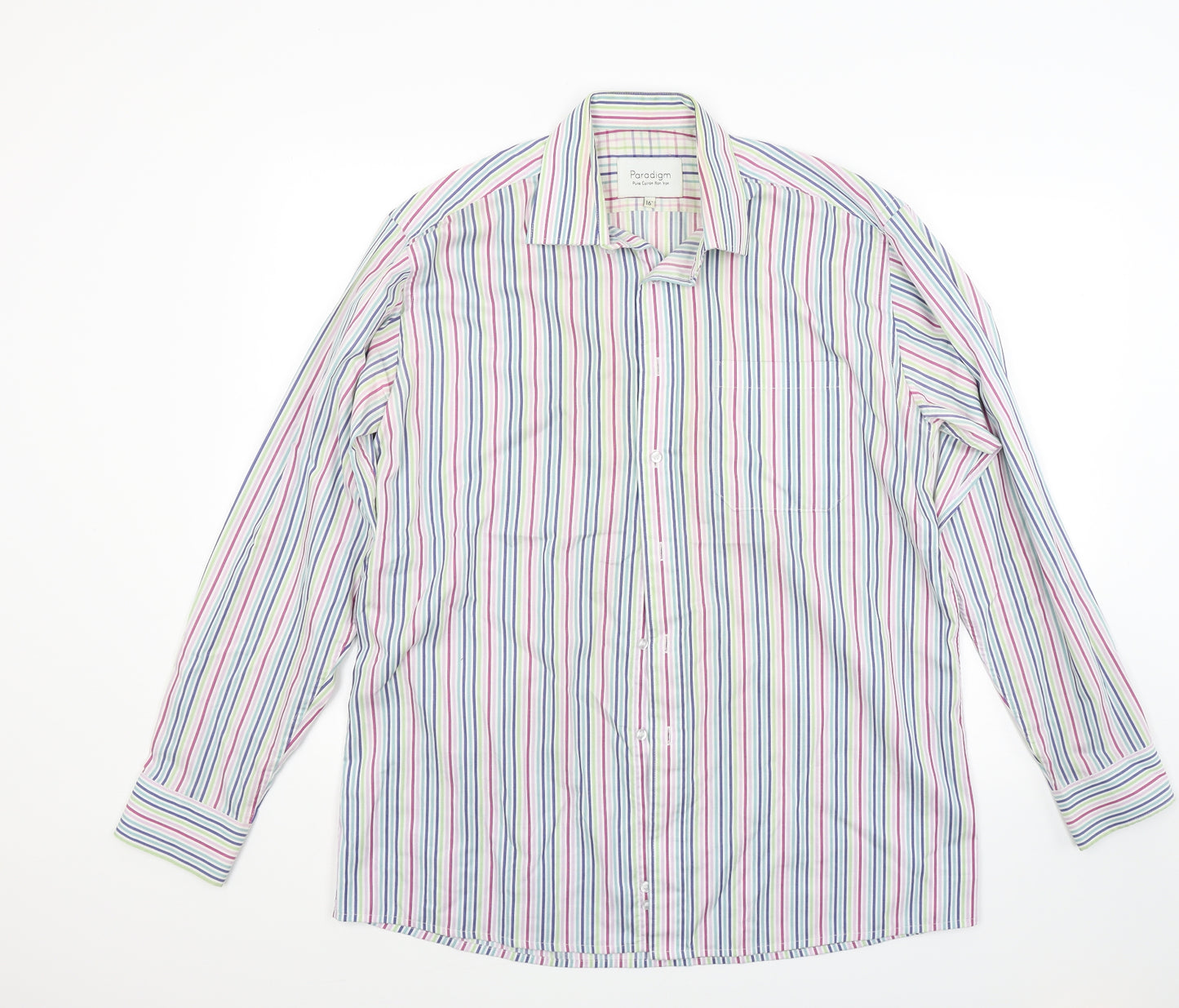 Paradigm Mens Multicoloured Striped   Dress Shirt Size 16