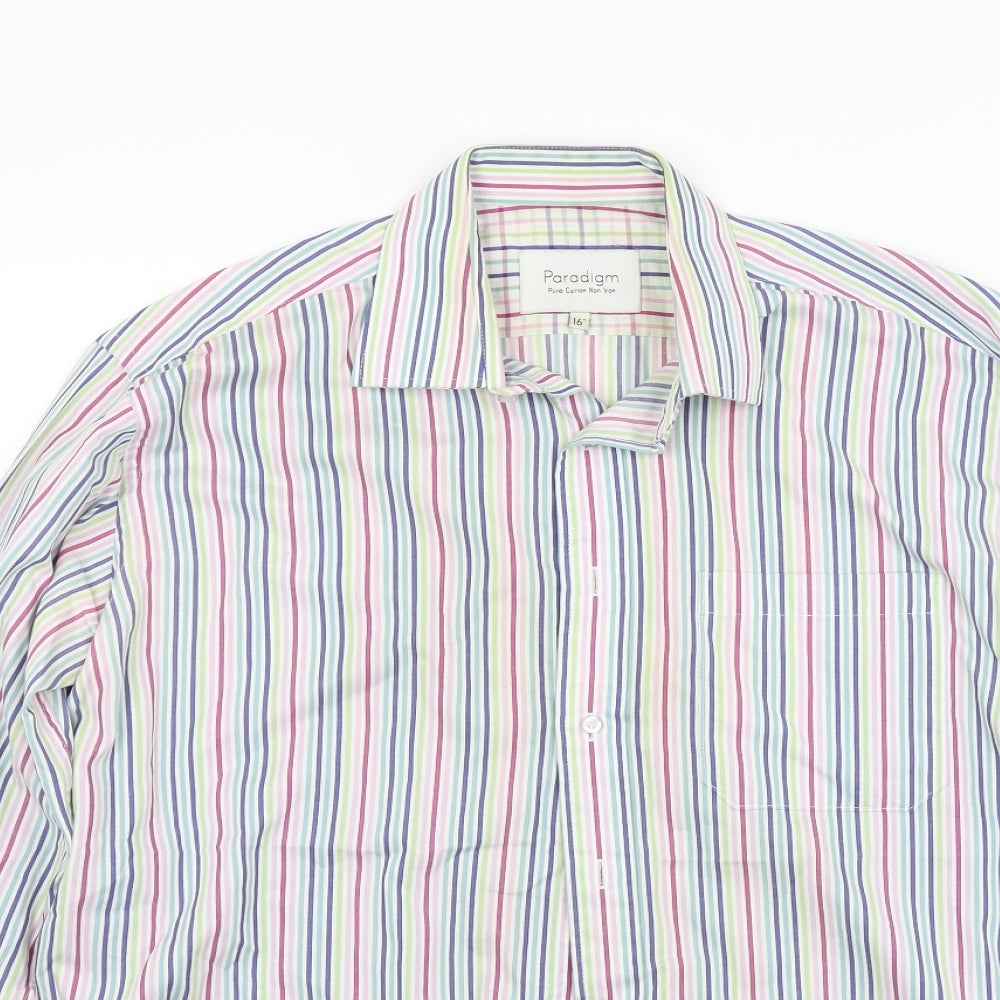 Paradigm Mens Multicoloured Striped   Dress Shirt Size 16