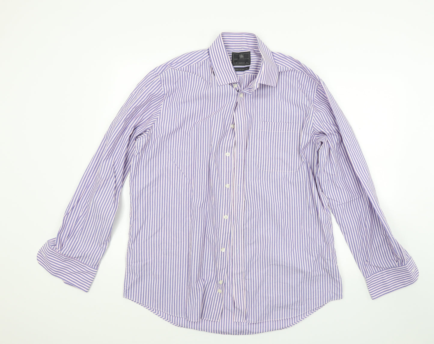Marks and Spencer Mens Purple Striped   Dress Shirt Size 16.5