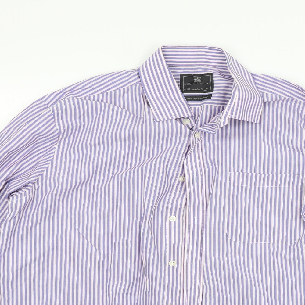 Marks and Spencer Mens Purple Striped   Dress Shirt Size 16.5