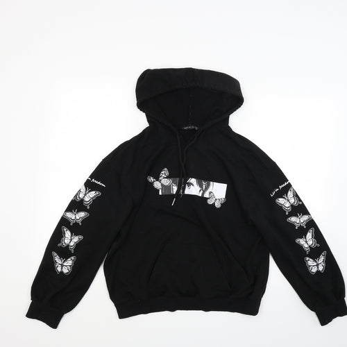 SheIn Womens Black  Jersey Pullover Hoodie Size M  - Butterfly print