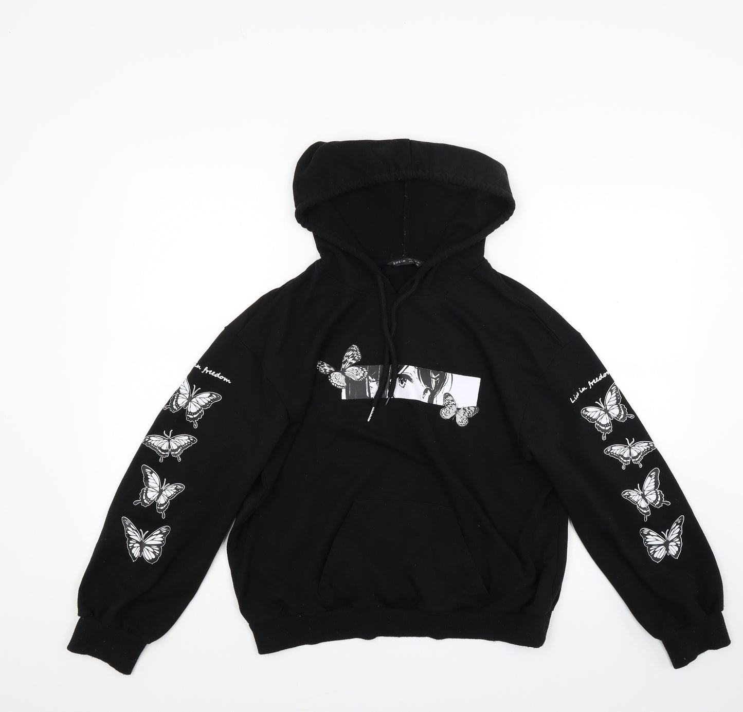 SheIn Womens Black  Jersey Pullover Hoodie Size M  - Butterfly print