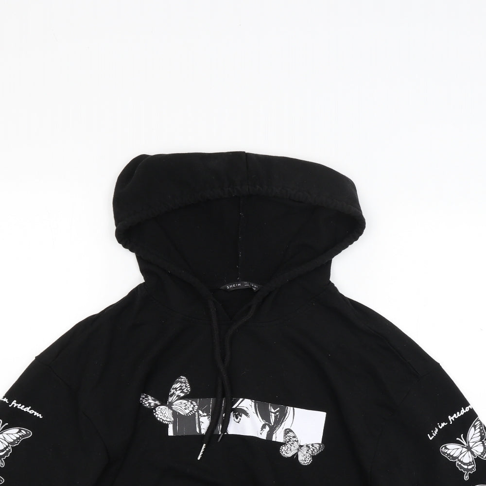 SheIn Womens Black  Jersey Pullover Hoodie Size M  - Butterfly print
