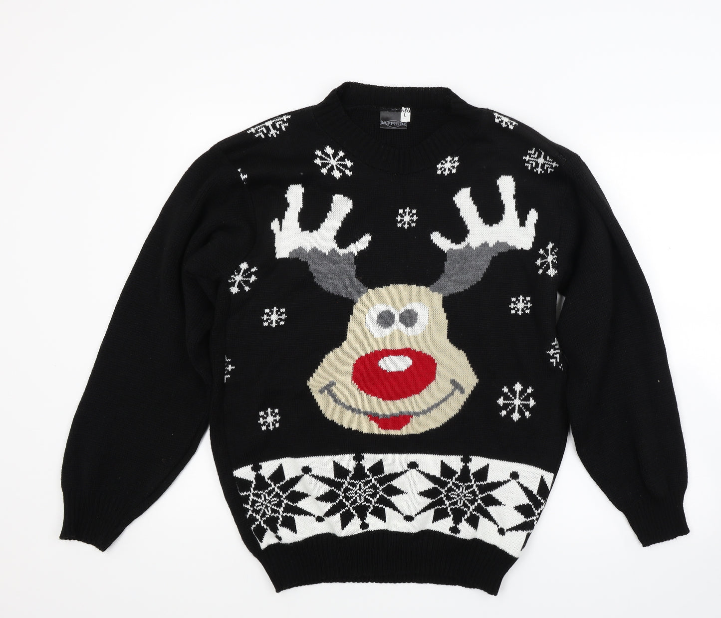 Sapphire Mens Black  Knit Pullover Jumper Size L  - Christmas jumper