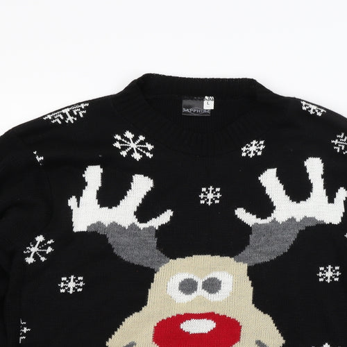Sapphire Mens Black  Knit Pullover Jumper Size L  - Christmas jumper