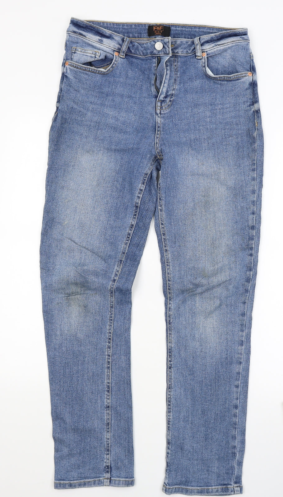 F&F Womens Blue  Denim Straight Jeans Size 12 L27 in