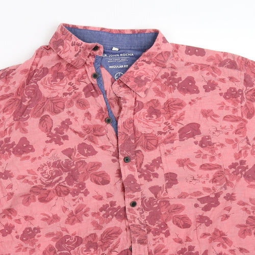 RJR.John Rocha Mens Pink Floral   Button-Up Size XL