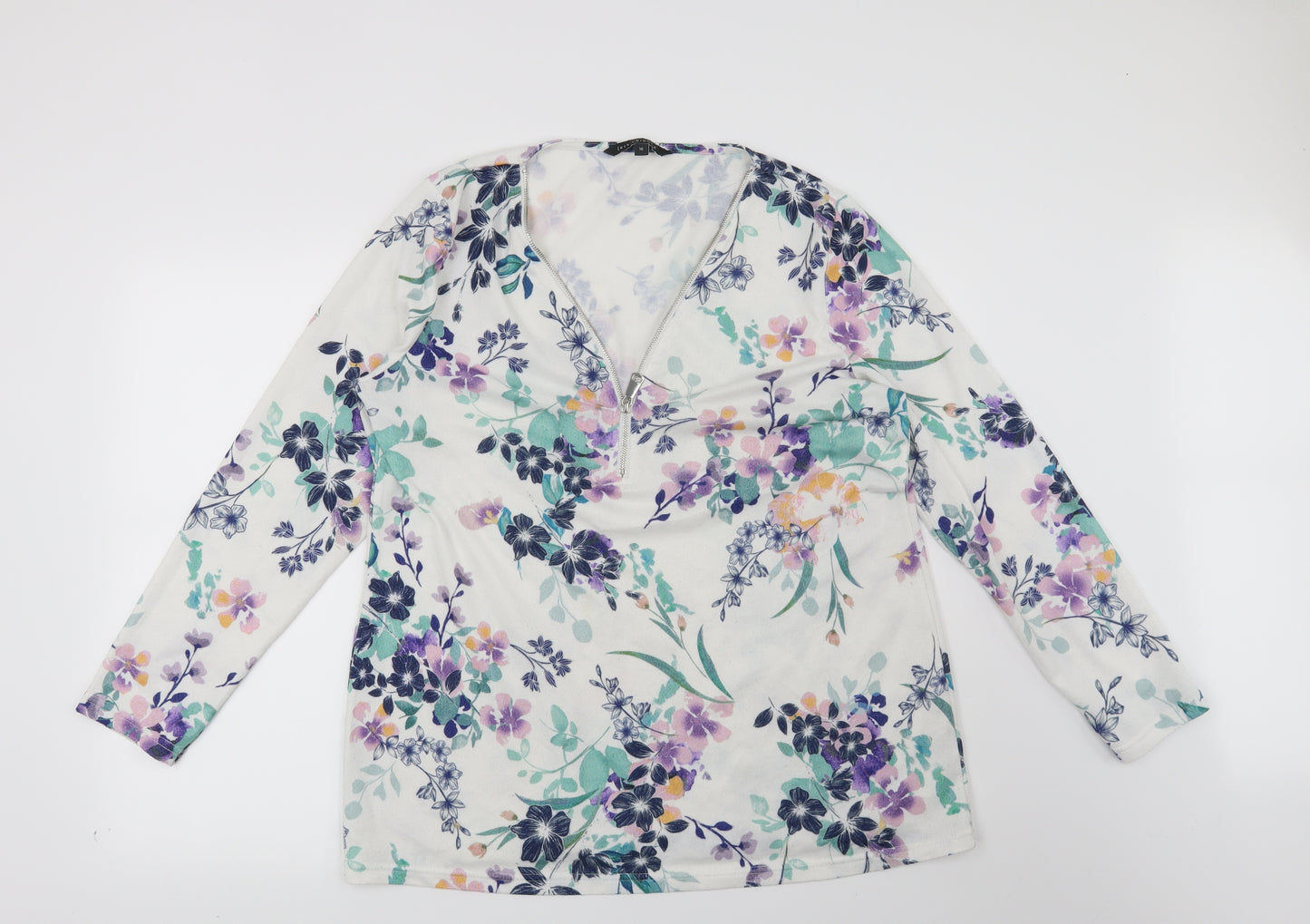 Preworn Womens White Floral  Pullover Sweatshirt Size 16