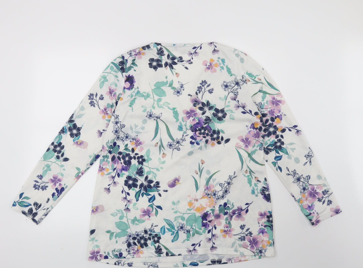 Preworn Womens White Floral  Pullover Sweatshirt Size 16