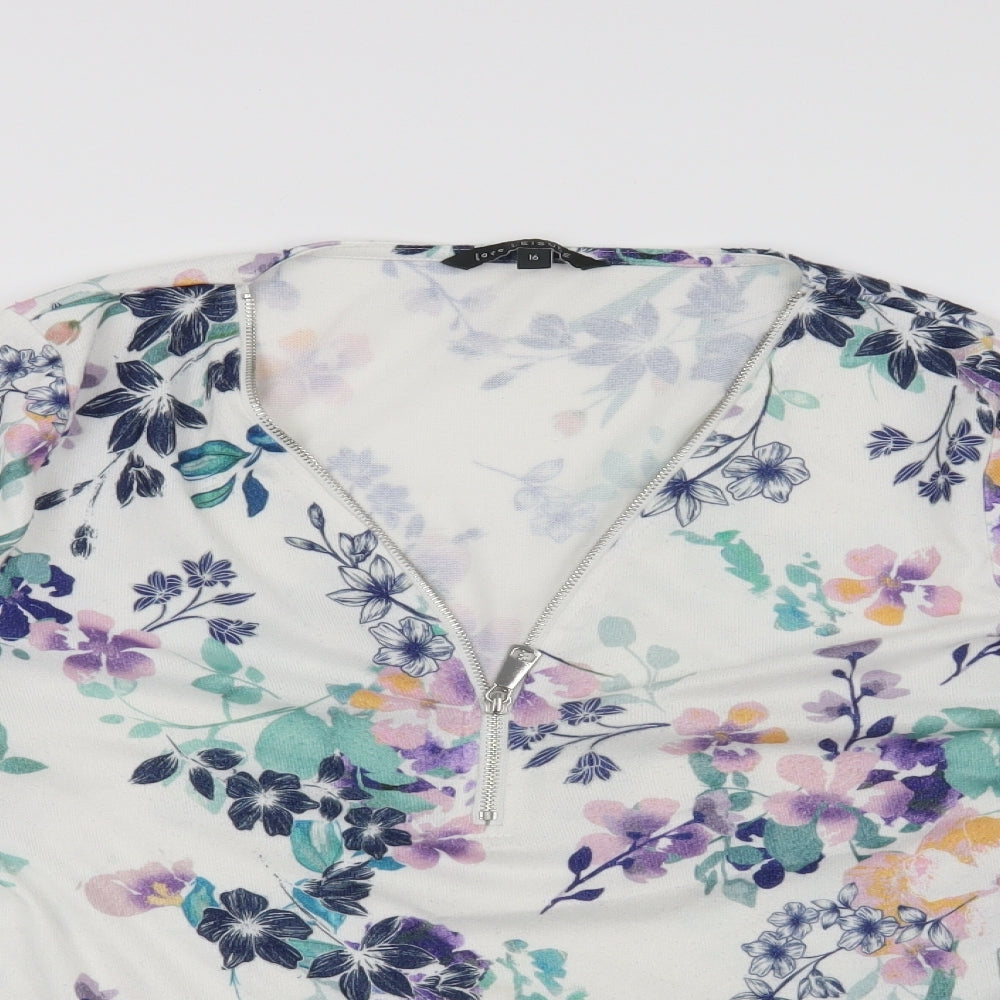 Preworn Womens White Floral  Pullover Sweatshirt Size 16