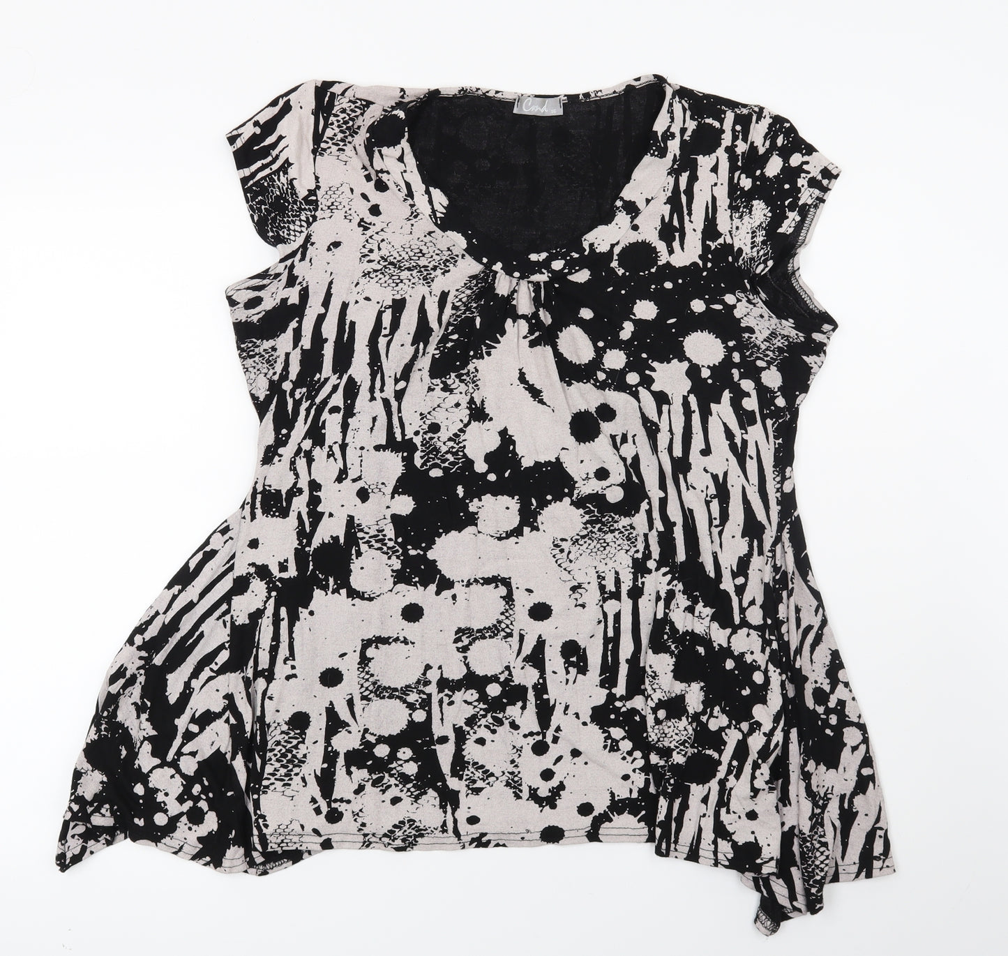 Preworn Womens Black Geometric  Basic T-Shirt Size 16