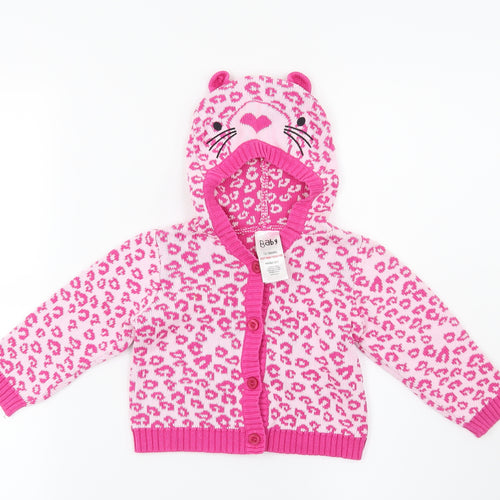 Peacocks Girls Pink Animal Print  Cardigan Jumper Size 12-18 Months  - Cat