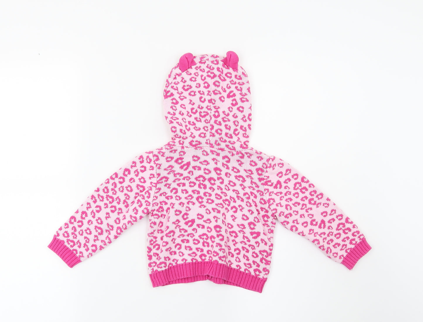 Peacocks Girls Pink Animal Print  Cardigan Jumper Size 12-18 Months  - Cat