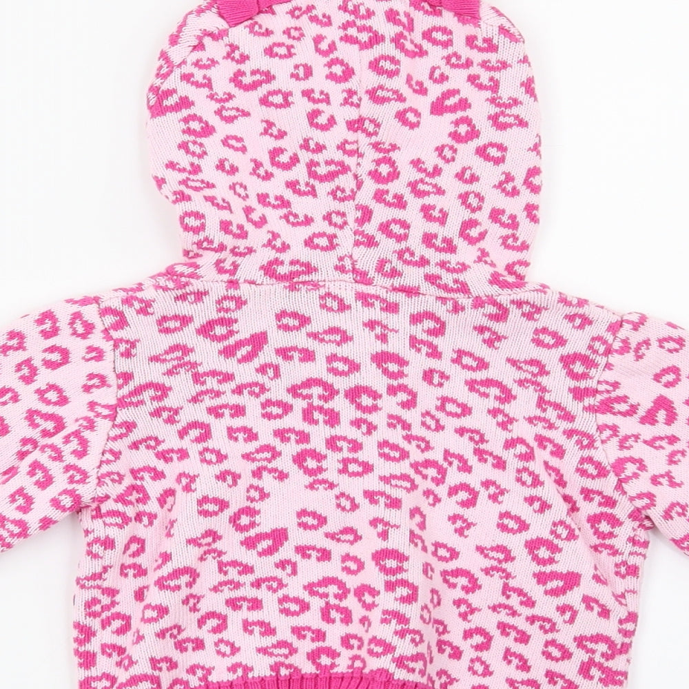 Peacocks Girls Pink Animal Print  Cardigan Jumper Size 12-18 Months  - Cat
