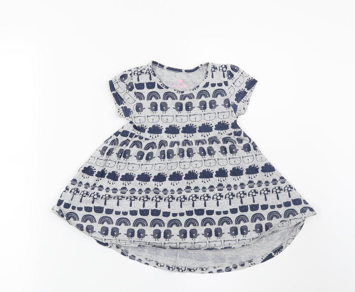 NEXT Girls Grey T-Shirt Dress Size 12-18 Months - Cats, Birds