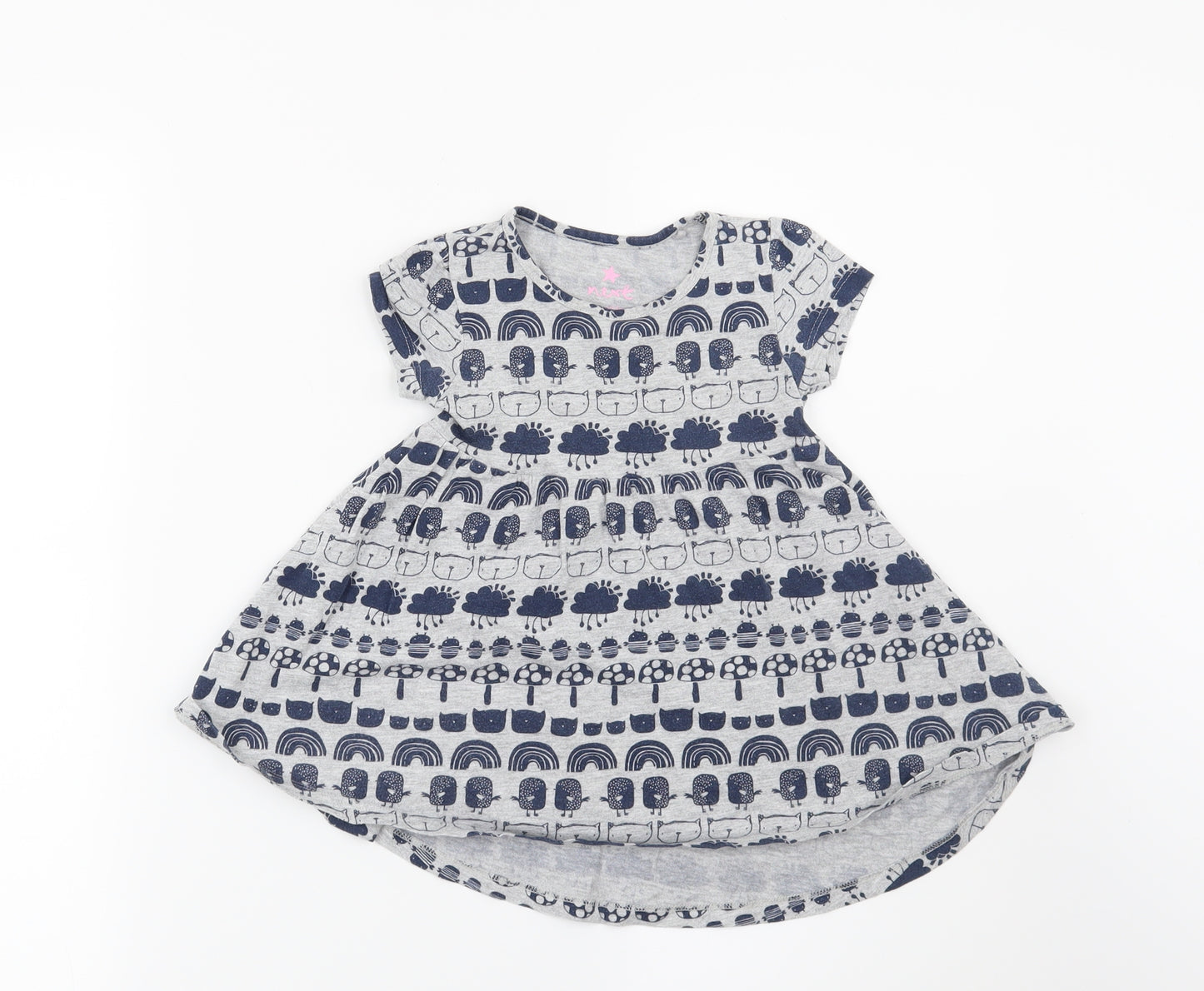 NEXT Girls Grey   T-Shirt Dress  Size 12-18 Months  - Cats, Birds