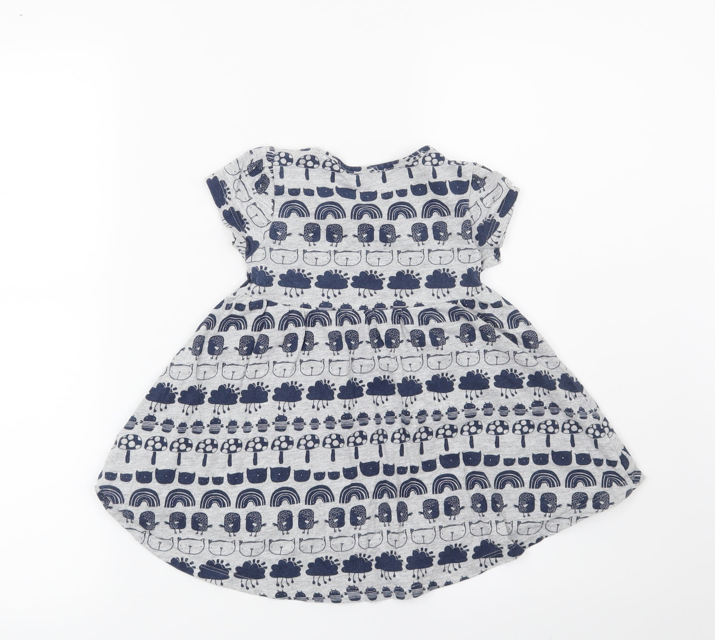 NEXT Girls Grey   T-Shirt Dress  Size 12-18 Months  - Cats, Birds