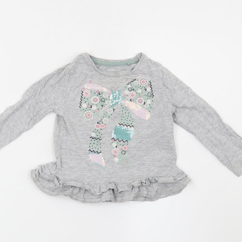 TU Girls Grey   Basic T-Shirt Size 12-18 Months  - Bow