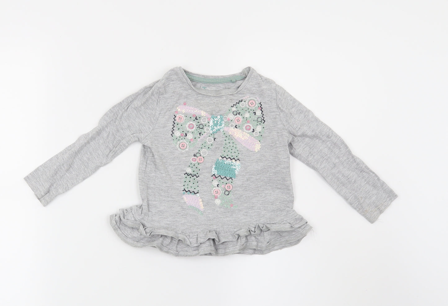 TU Girls Grey   Basic T-Shirt Size 12-18 Months  - Bow