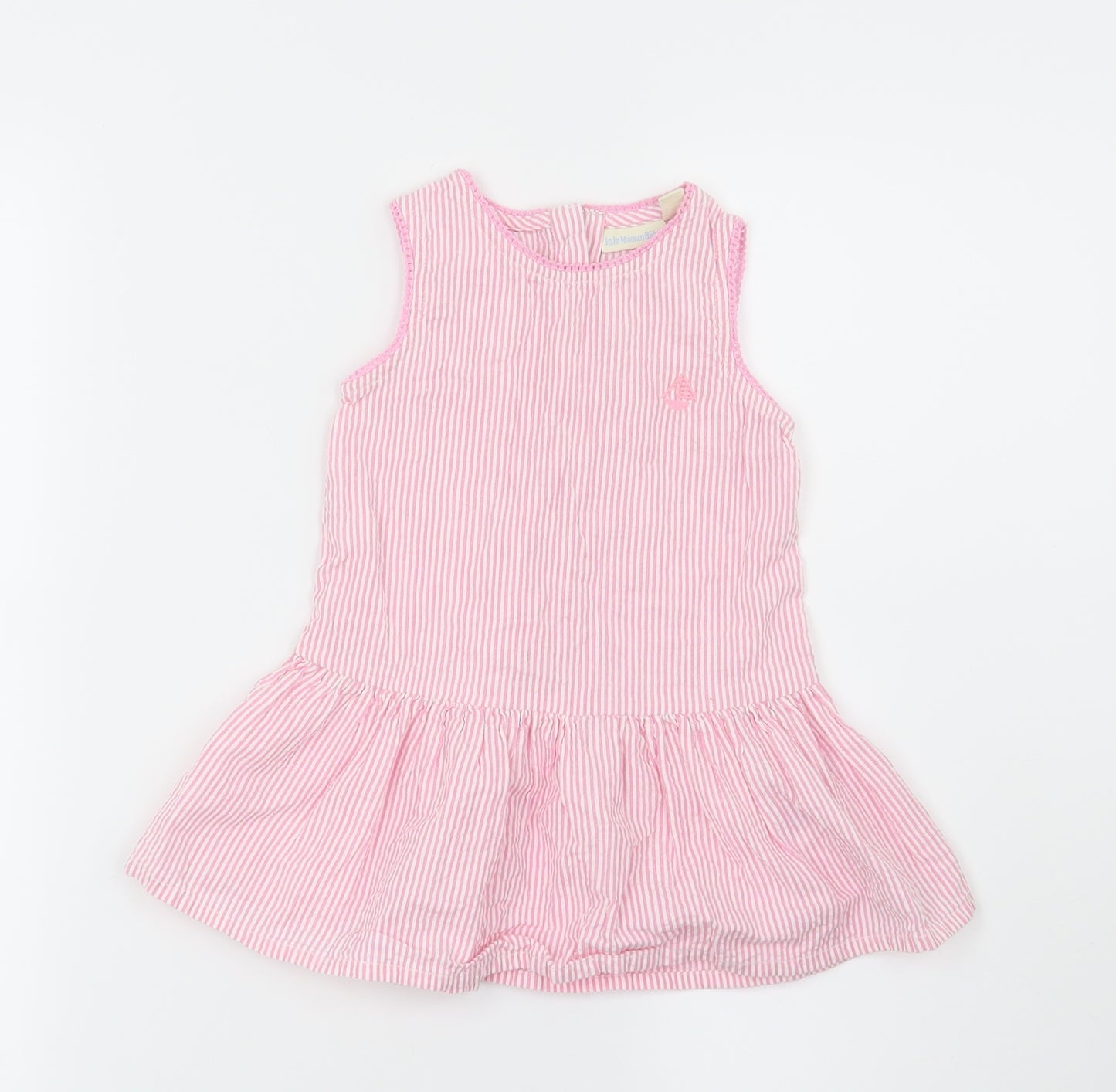 JoJo Maman Bébé Girls Pink Striped  Fit & Flare  Size 12-18 Months