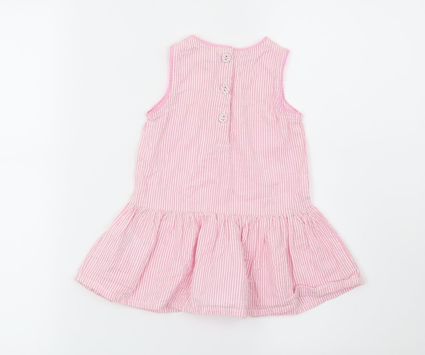 JoJo Maman Bébé Girls Pink Striped  Fit & Flare  Size 12-18 Months
