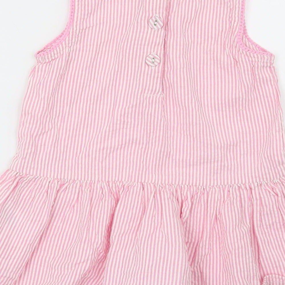 JoJo Maman Bébé Girls Pink Striped  Fit & Flare  Size 12-18 Months
