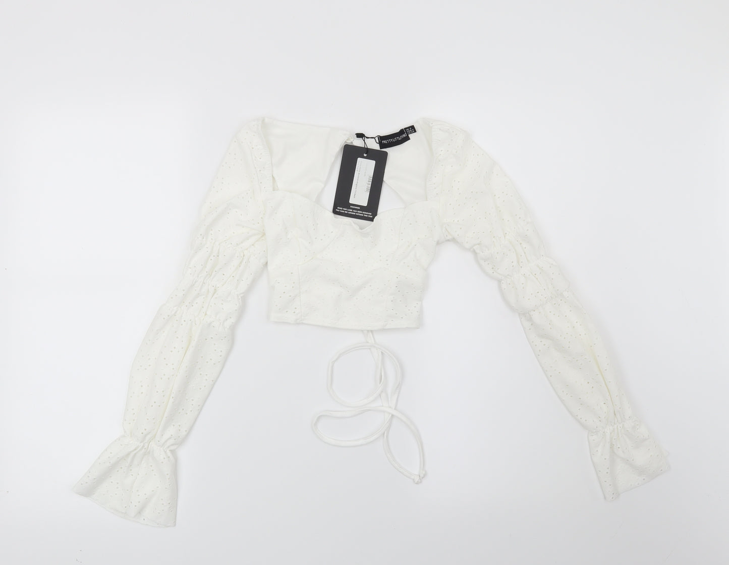 PRETTYLITTLETHING Womens White Geometric  Basic Blouse Size 6