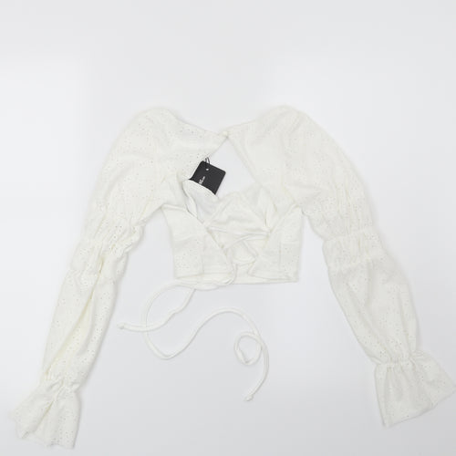 PRETTYLITTLETHING Womens White Geometric  Basic Blouse Size 6
