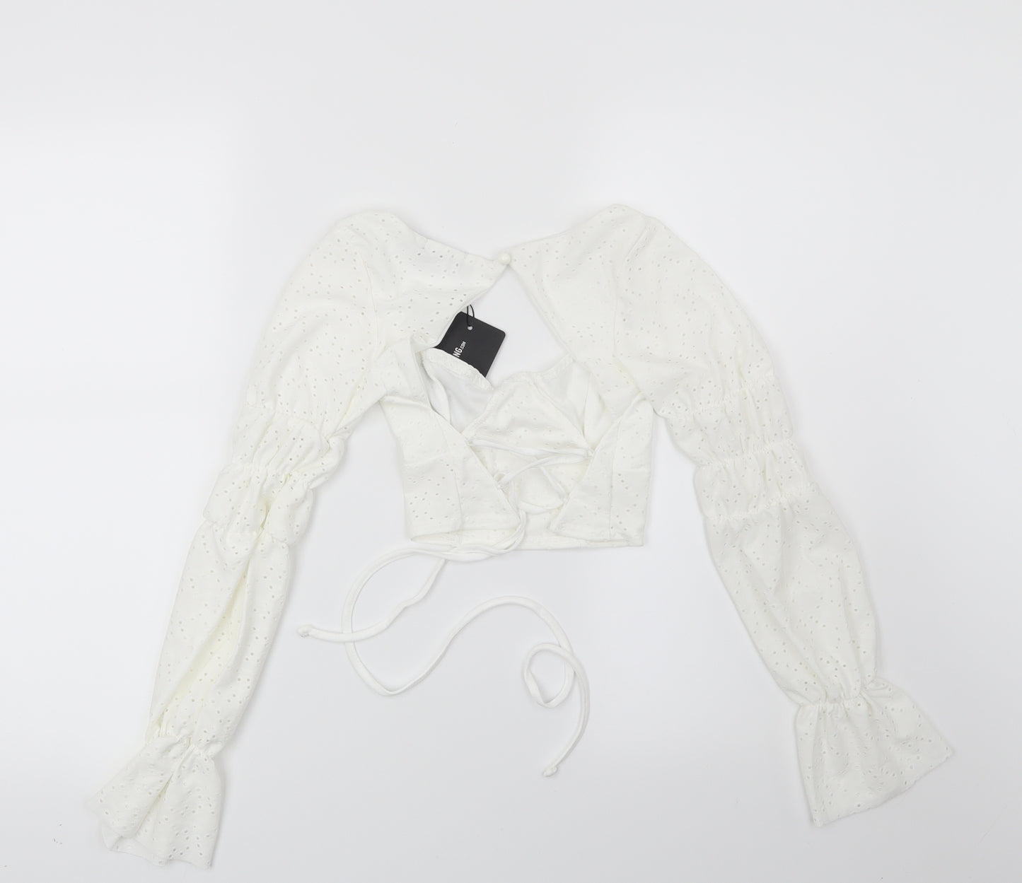PRETTYLITTLETHING Womens White Geometric  Basic Blouse Size 6