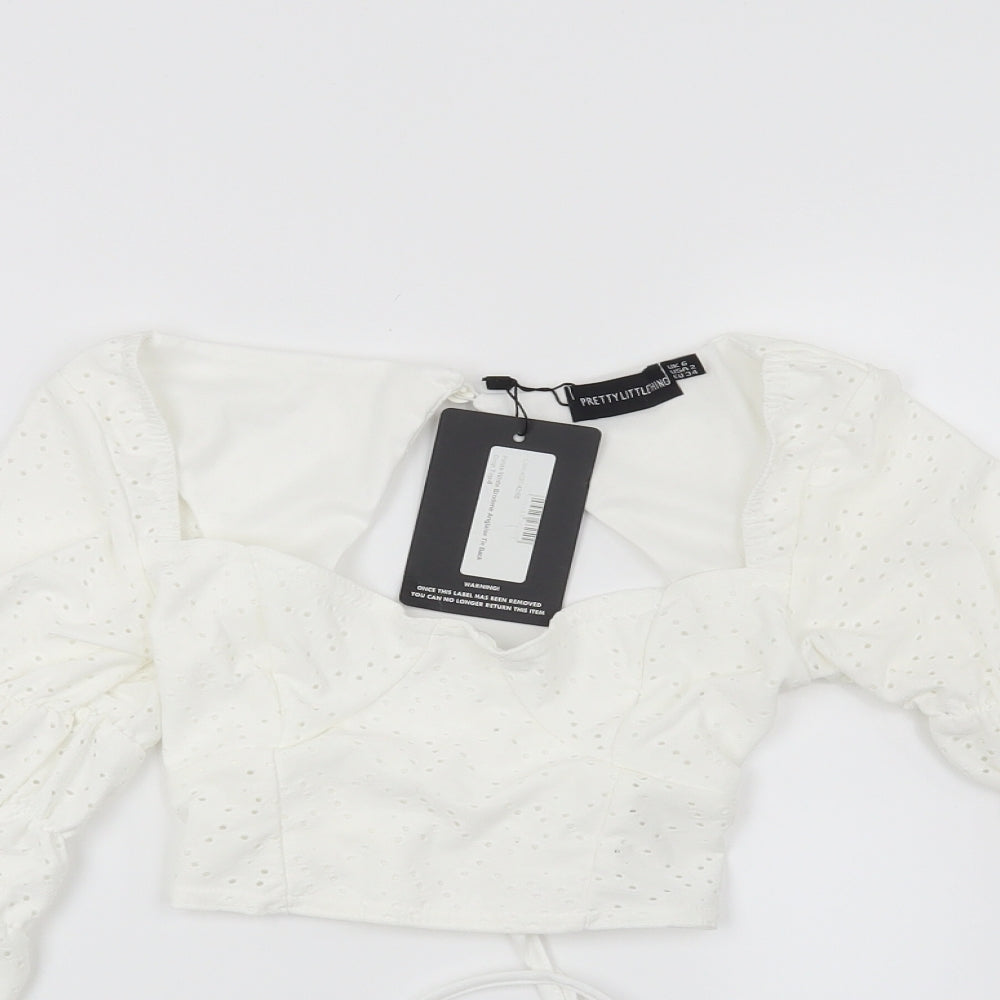PRETTYLITTLETHING Womens White Geometric  Basic Blouse Size 6