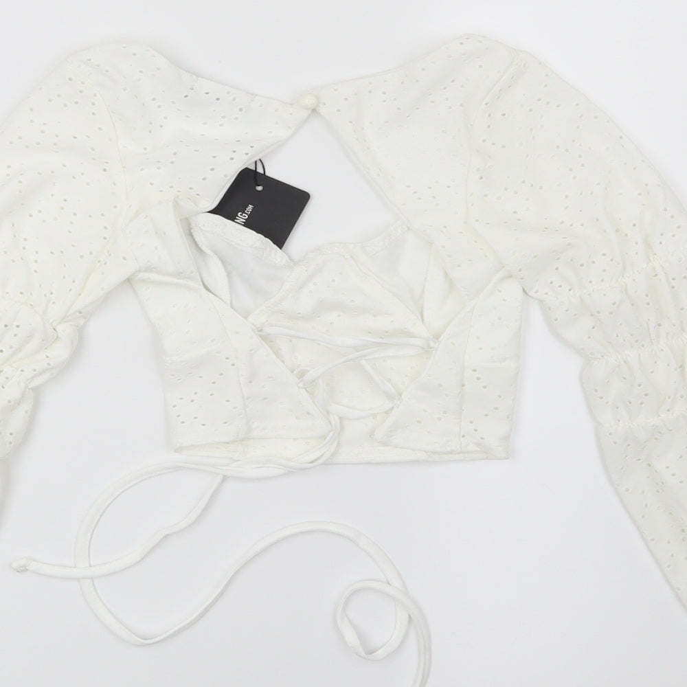 PRETTYLITTLETHING Womens White Geometric  Basic Blouse Size 6