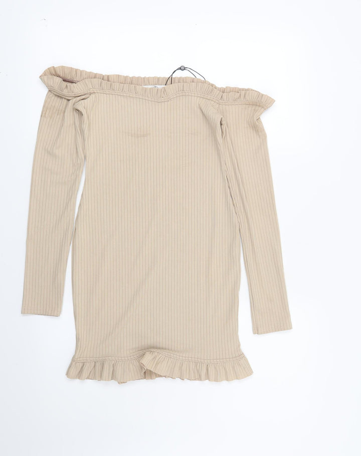 Missguided Womens Beige Striped Bodycon Size 4
