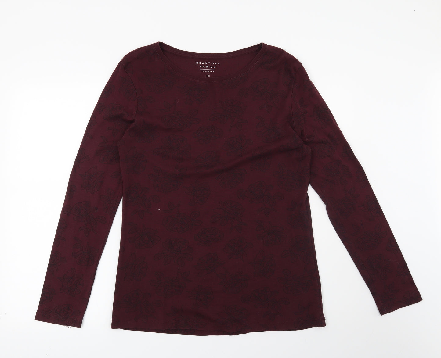 Peacocks Womens Red Floral  Basic T-Shirt Size 18