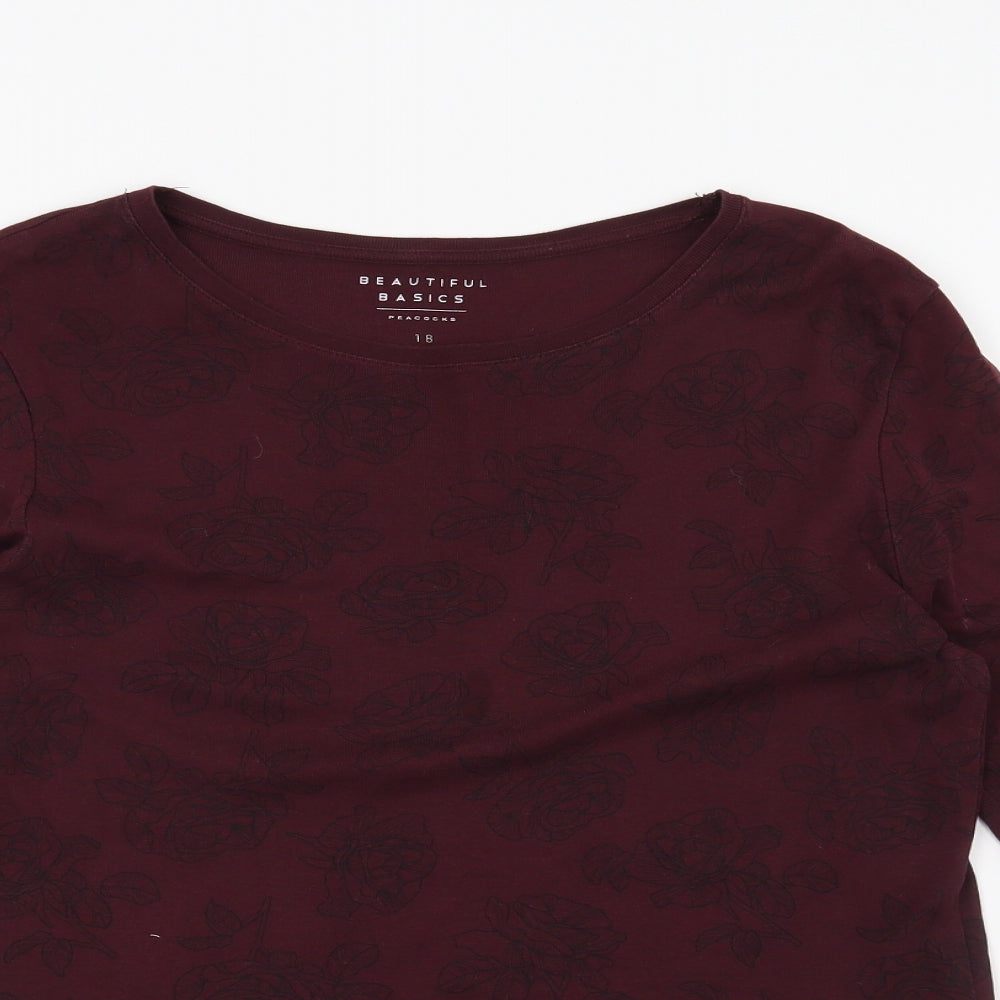 Peacocks Womens Red Floral  Basic T-Shirt Size 18