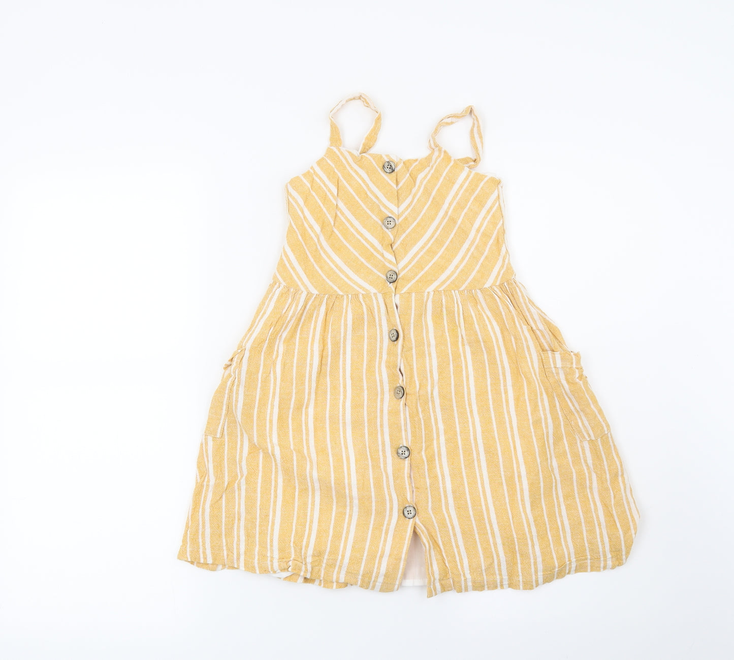 Primark Girls Yellow Striped  Fit & Flare  Size 6-7 Years