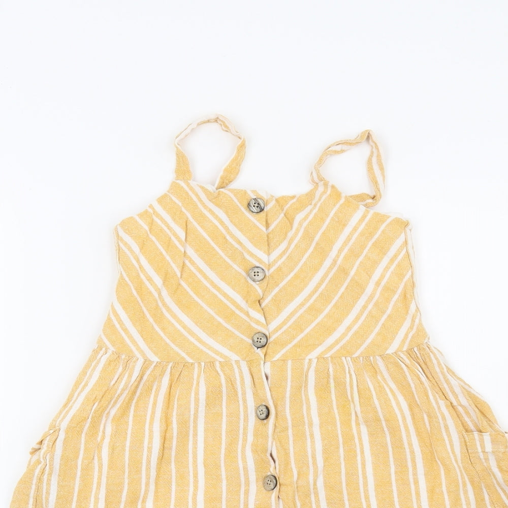 Primark Girls Yellow Striped  Fit & Flare  Size 6-7 Years