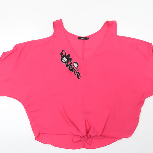 Preworn Womens Pink Floral  Basic Blouse Size M