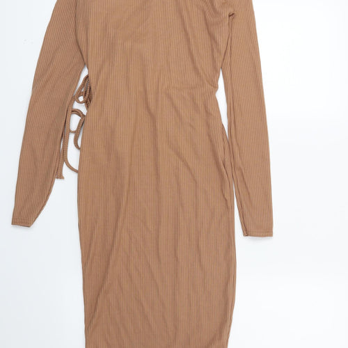 PRETTYLITTLETHING Womens Brown Striped  Bodycon  Size 6