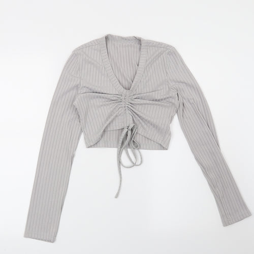 Preworn Womens Grey Striped  Basic Blouse Size M