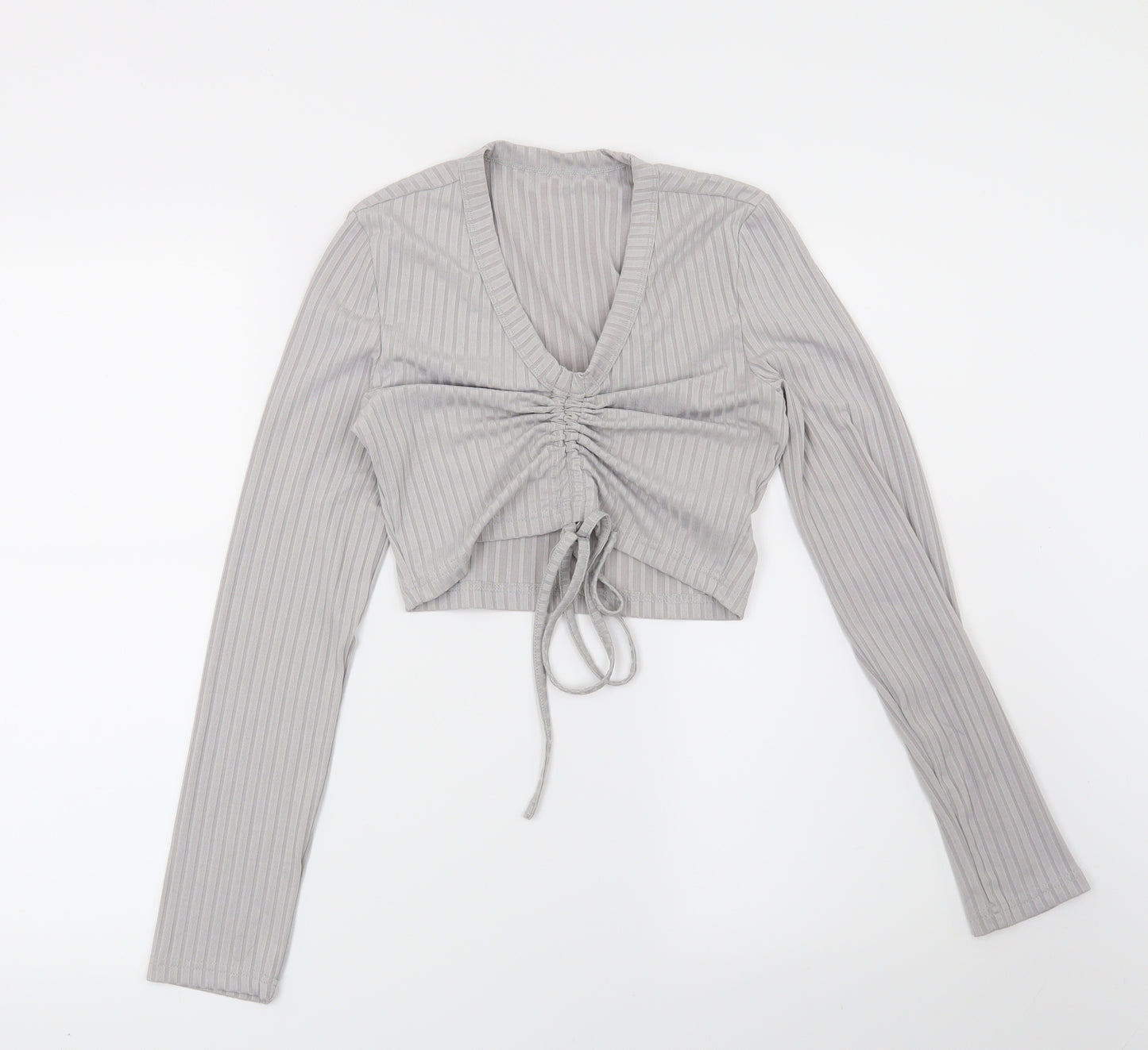 Preworn Womens Grey Striped  Basic Blouse Size M