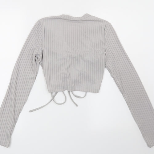 Preworn Womens Grey Striped  Basic Blouse Size M