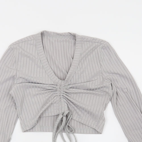 Preworn Womens Grey Striped  Basic Blouse Size M