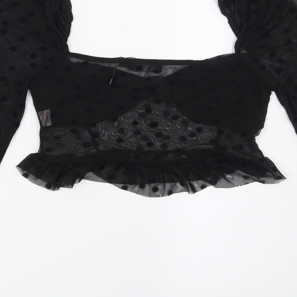 PRETTYLITTLETHING Womens Black Polka Dot  Cropped Blouse Size 6
