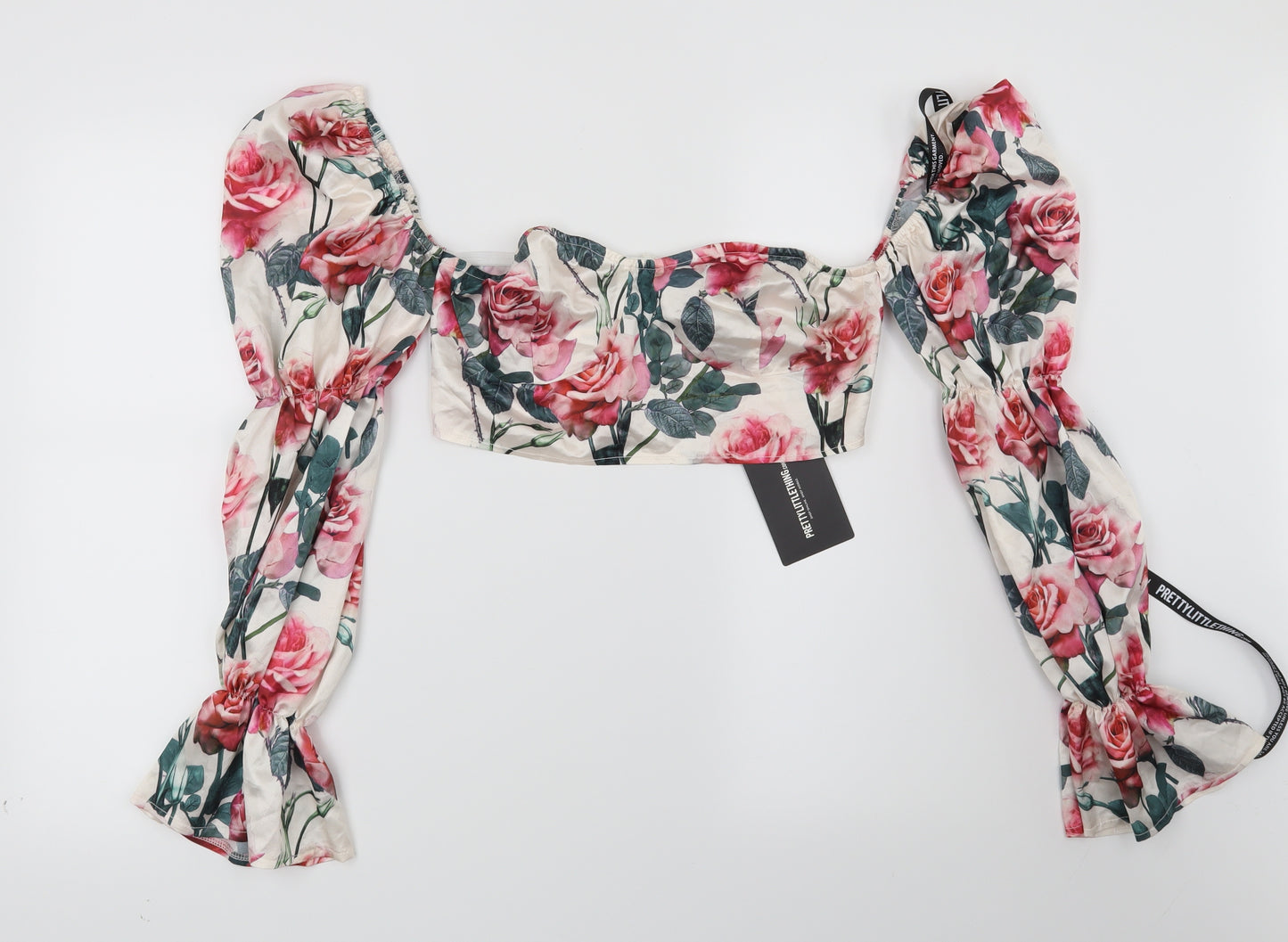 PRETTYLITTLETHING Womens Pink Floral  Cropped Blouse Size 8