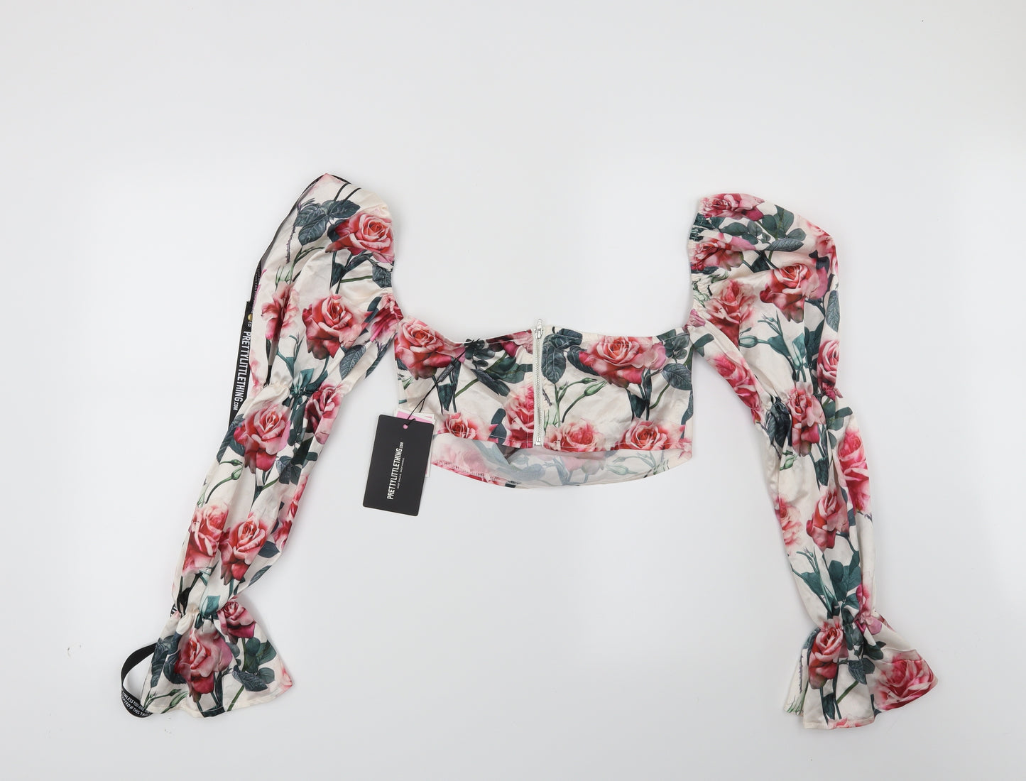 PRETTYLITTLETHING Womens Pink Floral  Cropped Blouse Size 8