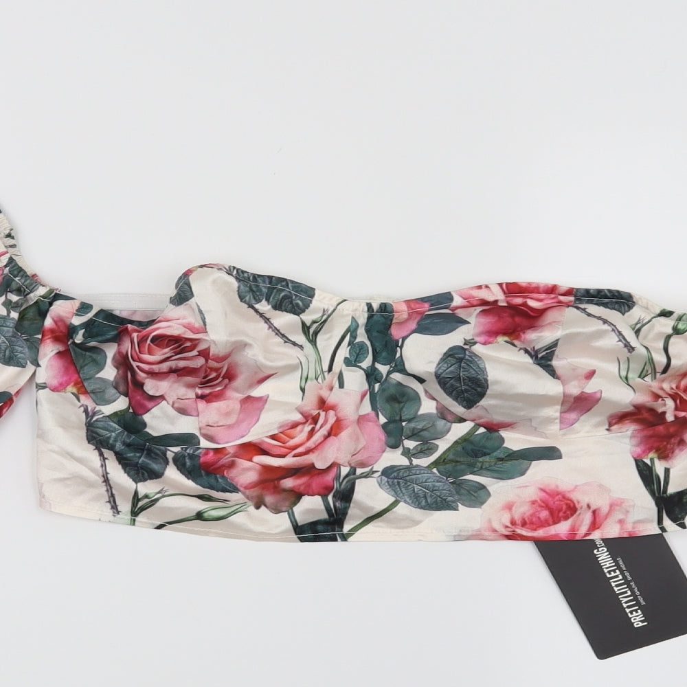 PRETTYLITTLETHING Womens Pink Floral  Cropped Blouse Size 8
